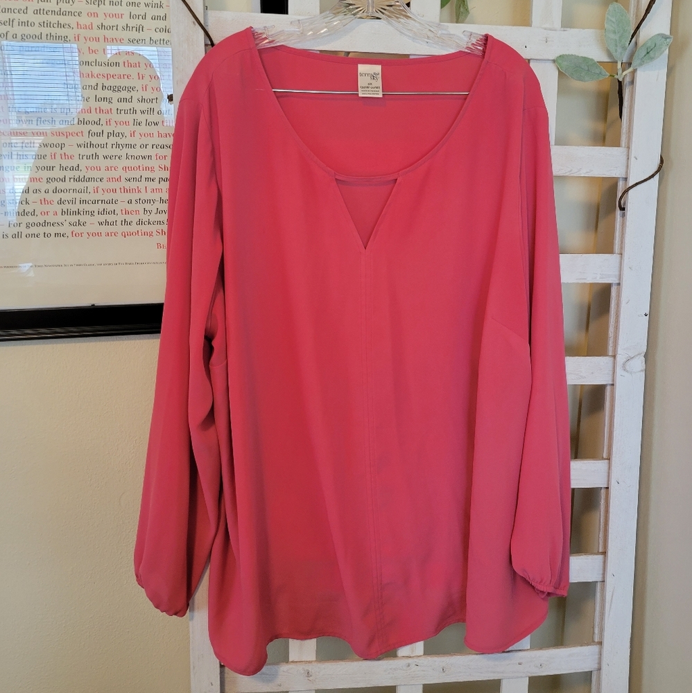 Pink Long Sleeved Blouse with V Cutout